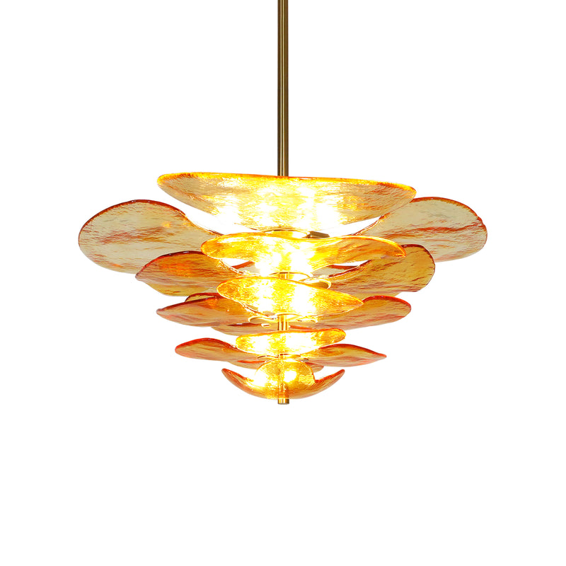 Leaf-Shaped Amber Textured Glass Chandelier | Korewolamp
