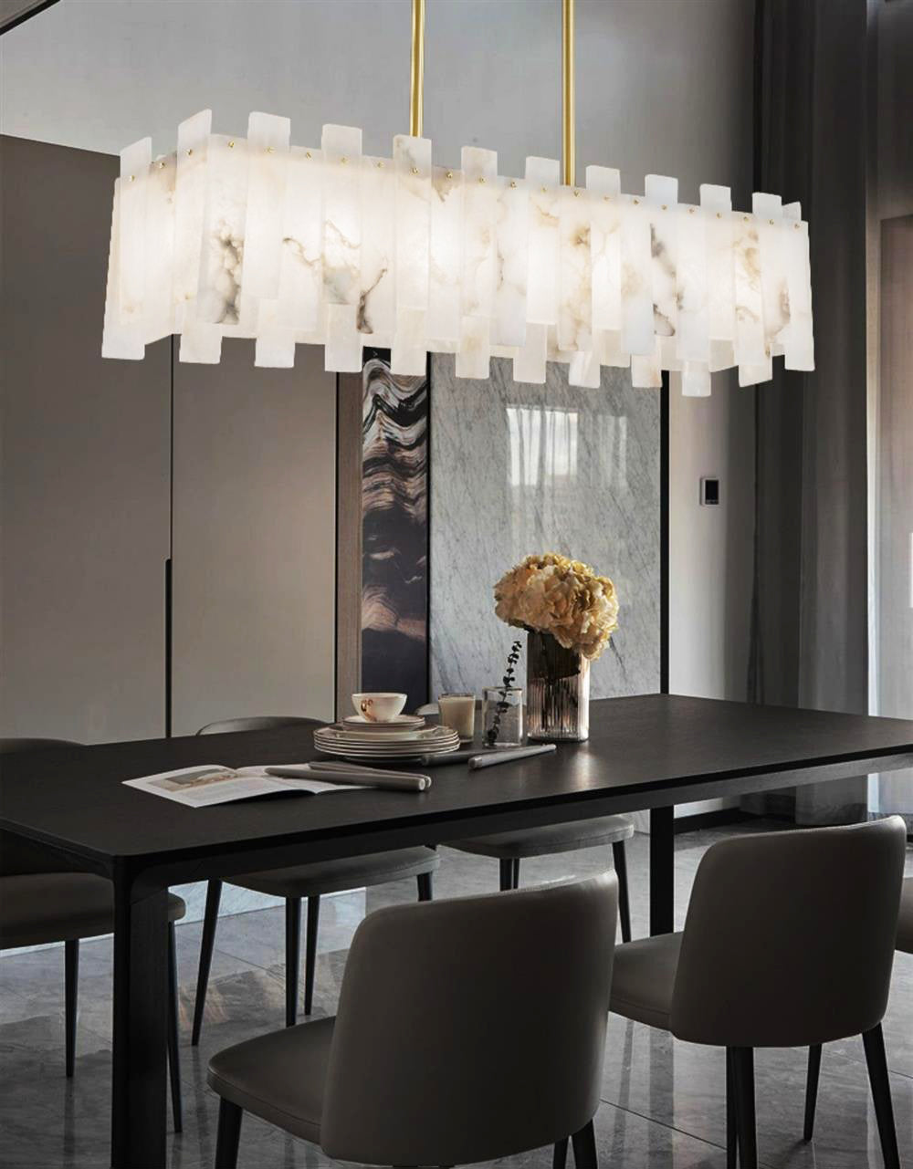 Modern Alabaster Venus Linear Chandelier