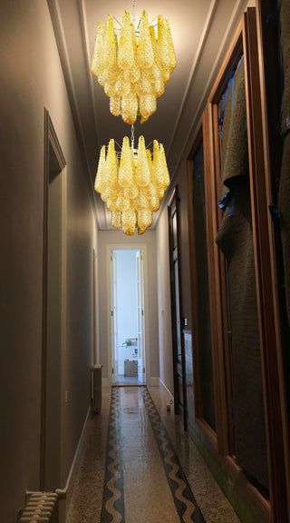 Vintage Murano Amber Glass Petals Chandelier