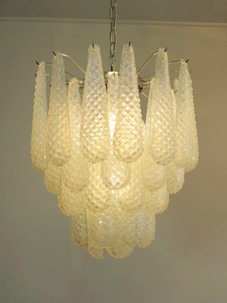 Vintage Murano Transparent Glass Petals Chandelier