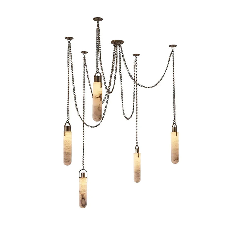 Alabaster Cylindrical Draped Chain Chandelier | Korewolamp