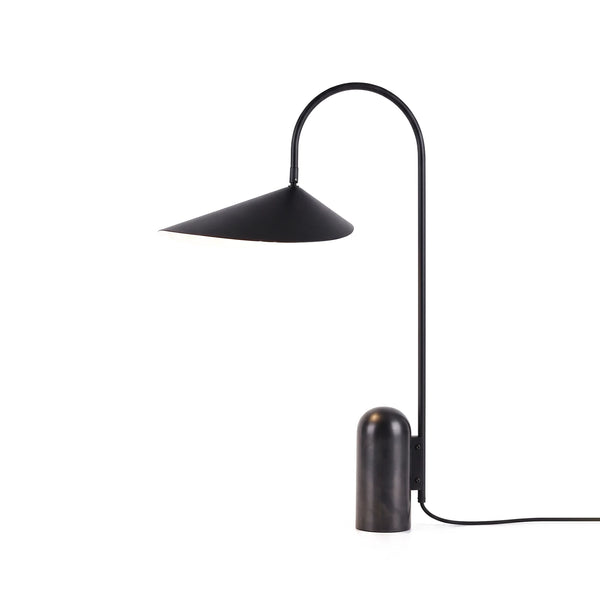 Arum Marble Table Lamp - black arched table lamp with tilting shade and marble base | Korewolamp