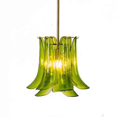 Green Art Glass Petal Pendant Light