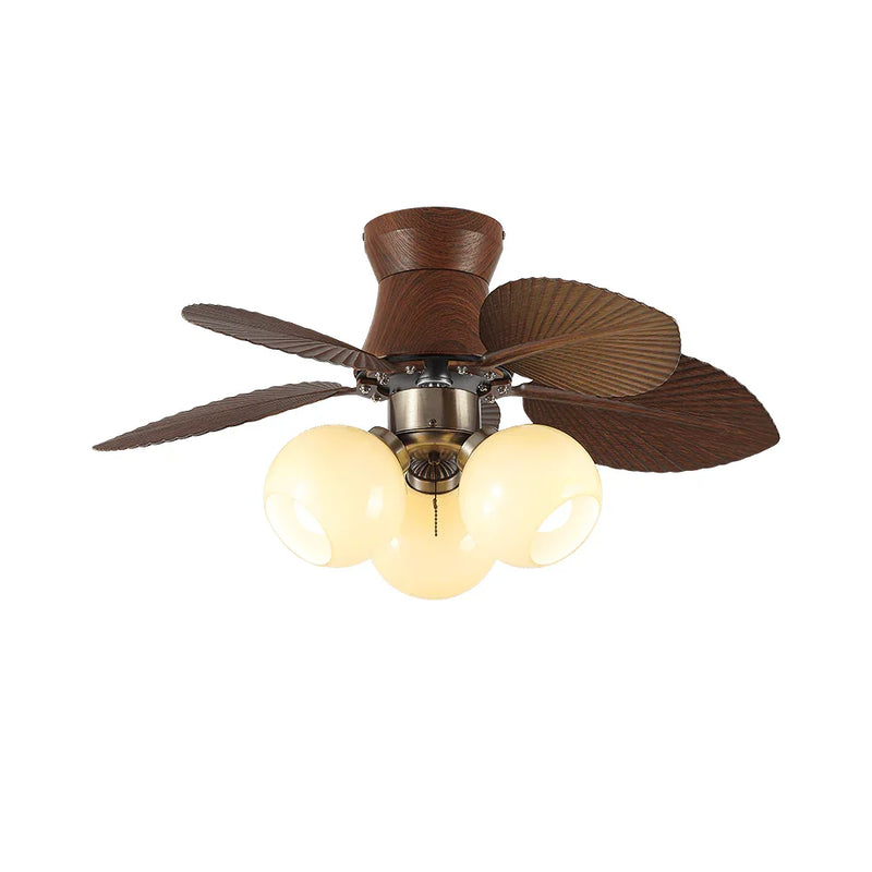 Palm Leaves Round Glass Ceiling Fan Light | Korewolamp