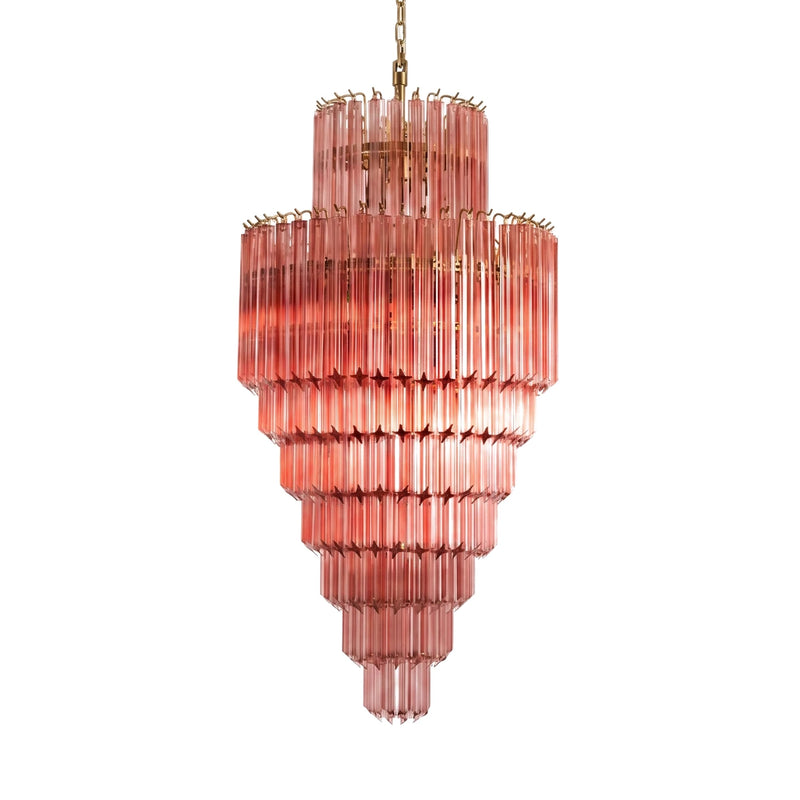 Pink Tiered Fluted Glass Waterfall Chandelier | Korewolamp