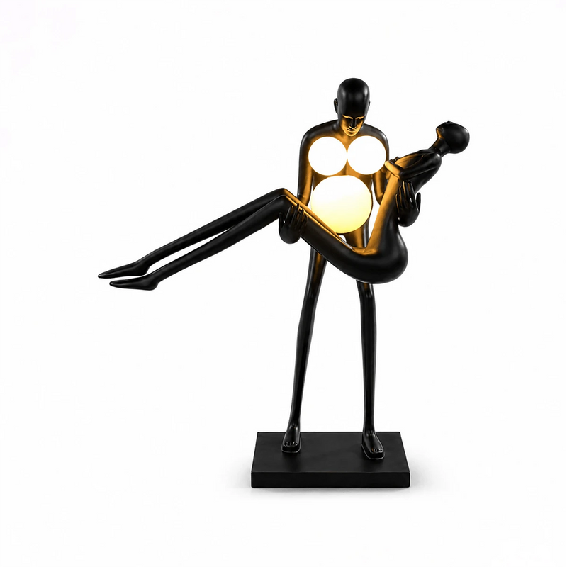 Portami Couple Statue Sculptural Floor Lamp Korewolamp Master Hero Cutout of Lit Romantic Couple Sculpture Floor Lamp on Pure White Background