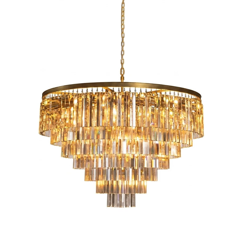 Tiered Crystal Round Brass Chandelier | Korewolamp